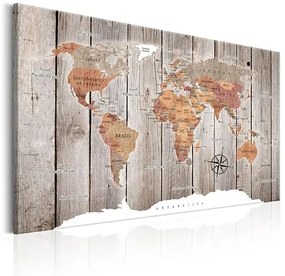 Obraz - World Map: Wooden Stories Veľkosť: 30x20, Verzia: Na talianskom plátne