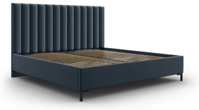 Tmavomodrá čalúnená dvojlôžková posteľ s úložným priestorom s roštom 160x200 cm Casey – Mazzini Beds