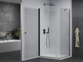 Mexen Pretoria, sprchovací kút 90(dvere) x 80(stena) x 190 cm, 6mm číre sklo, čierny profil + slim sprchová vanička 5cm, biela, 852-090-080-70-00-4010B