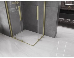 Mexen Velar Duo, sprchový kút s posuvnými dverami 100(dvere) x 90(dvere) cm, 8mm číre sklo, zlatý matný profil, 871-100-090-02-55