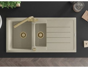 Mexen Andres, granitový drez 1000x500x200 mm, 1,5-komorový + zlatá batéria Duero, béžová, 6515-69-671600-50