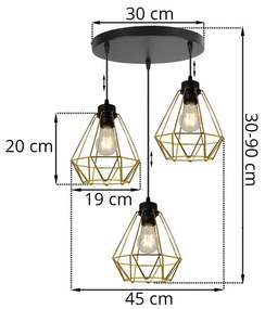 Závesné svietidlo Fusion, 3x zlaté drôtené tienidlo, o