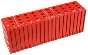 Plastový box na ukladanie vrtákov s priemerom 5–7,9 mm, modul 20x5, 30 dutín, červená
