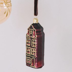 Bella Rose Sklenená vianočná ozdoba Domček Burgundy Mat