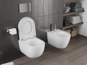 Mexen Carmen, závesná WC misa 490x365x340 mm, Rimless Tornádo + WC sedadlo z duroplastu, biela lesklá, 30880200T
