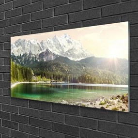 Skleneny obraz Hory les jazero príroda 140x70 cm