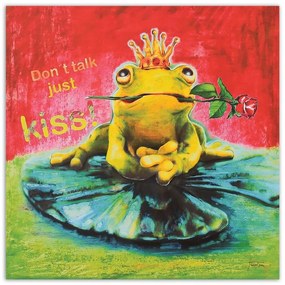Obraz na plátně Nápis Frog Flower Kiss - 50x50 cm