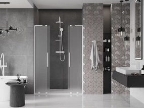 Mexen Velar L Duo, posuvné sprchové dvere do otvoru 150 cm, 8mm sklo námraza, biela matná, 871-150-003-32-20