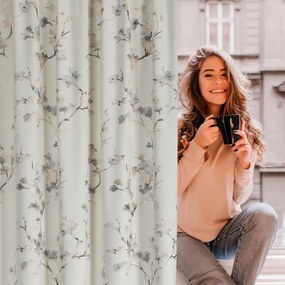 Dekorstudio Tieniaci zamatový záves SELENA s potlačou kvetov - krémový