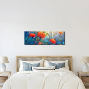 Obraz - Oranžové kvety (s hodinami) (90x30 cm)