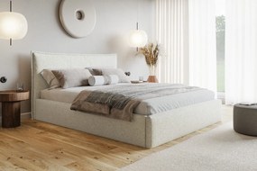 Čalúnená manželská posteľ s úložným priestorom SLIM 14 - svetlá krémová | 160×200