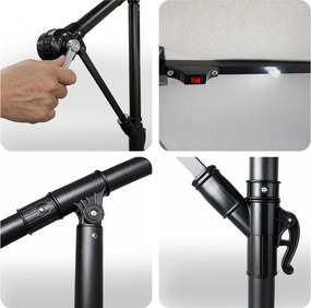 Záhradný slnečník MILIN s LED osvetlením 300 cm svetlosivý