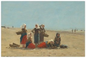Obraz - Eugène Boudin, Women on the Beach at Berck, reprodukcia (90x60 cm)