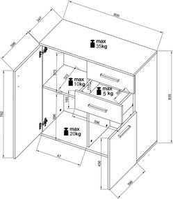 Skrinka s 2 zásuvkami Bacalar, dub viking/sivá