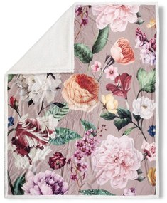 Béžová obojstranná deka Descanso Fiori, 130 x 160 cm