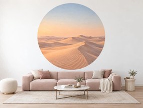 Púštne duny za súmraku minimalistická kruhová akvarelová dekorácia s piesočnými dunami na stenu do obývačky arch 46 x 46 cm