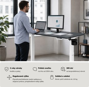 Elektrický stôl s nastaviteľnou výškou ergonomický bielo-antracitový,1400x700 mm: ARIA