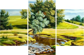 Obraz - Rieka medzi lúkami, olejomaľba (90x60 cm)