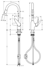 Hansgrohe Focus M42, drezová batéria M429-H220 s výsuvnou spŕškou, vzhľad nehrdzavejúcej ocele, HAN-71800800