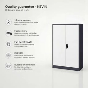 Kovová kancelárska skriňa na dokumenty antracitovo-biela KEVIN 900 x 1400 x 400 mm