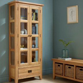 Dubová vitrína so zásuvkou, 78x36x180 cm