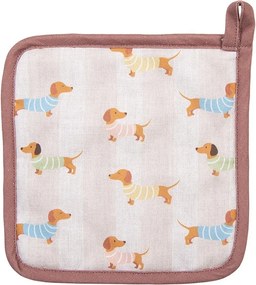 Béžová bavlnená chňapka - podložka s jazvečíkmi Puppy Pullover - 20*20 cm