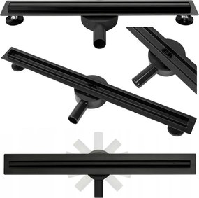 Rea Lineárny nerezový odtokový žľab NEO SLIM BLACK PRO 60 cm s 360° stupňovým sifónom, čierny, REA-G8900