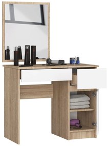Kozmetický stolík so zrkadlom P-2/SL dub sonoma/biela pravý