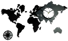 3D nalepovacie hodiny Continents čierno-biele