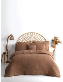 Hnedé obliečky na dvojlôžko/predĺžené z bavlny Renforcé 240x220 cm Waffle Striped – Mila Home Luxury