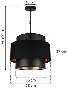 Závesné svietidlo Asti, 1x PVC/čierne textilné tienidlo, (fi 35cm), g/c