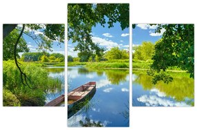 Obraz letné rieky s loďkou (90x60 cm)