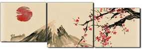 Obraz na plátne - Tradičné sumi-e obraz: sakura, slnko a hory - panoráma 5271FE (120x40 cm)