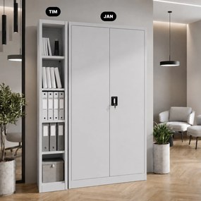 Úzky kovový archivačný regál na dokumenty sivý, 250x1850x400 mm: TIM