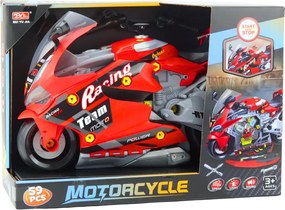LEAN Toys Motocykel 2v1 DIY dielenské svetlá Zvuky Dym Červená 43cm
