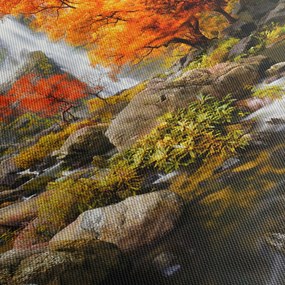 Obraz - Vodopády v jesennej krajine, oranžový (70x50 cm)