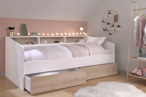 Detská posteľ so zásuvkami a šatníkovou skriňou Sleep white