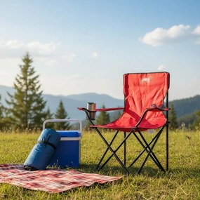 Turistická skladacia stolička červenej farby