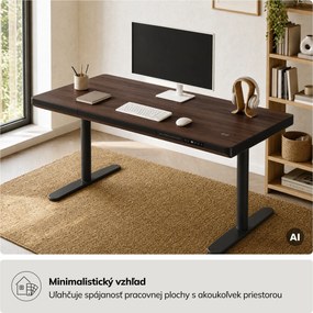 Elektrický písací stôl sit-stand so zásuvkou a bezdrôtovou nabíjačkou Qi čierny/orech, 1400 mm: ELLIS