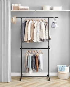 Stojan na oblečenie dvojstupňový JASON 101-165x49x113-180cm, čierna SongmicsHome