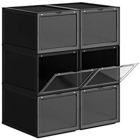 Boxy na topánky, 6 ks, stohovateľné, priehľadné, 22 x 36 x 28 cm