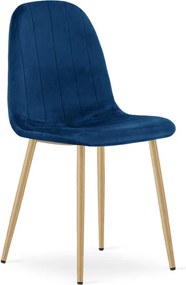 Set dvoch jedálenských stoličiek PADVA zamatové modré / hnedé nohy (2 ks)