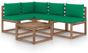 5-dielna záhradná sedacia súprava so zelenými podložkami