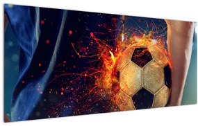 Obraz - Futbalová lopta v ohni (120x50 cm)