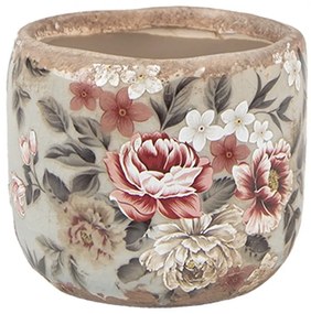 Zelený keramický dekoračný kvetináč s kvetmi Floria XS - Ø 8*7 cm