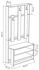 Nástenný vešiak s botníkom Chester Light Mocha and Anthracite
