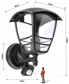 BERGE Záhradná lampa s pohybovým a súmrakovým senzorom E27