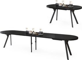 Mazzoni EXPANSO Čierny mat / čierne nohy - OVÁLNY ROZKLADACÍ STÔL 160-360 cm PRE 16-18 OSÔB