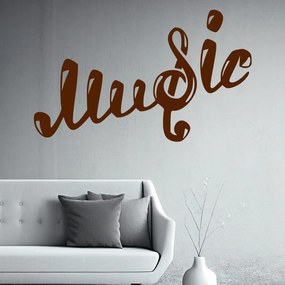 Veselá Stena Samolepka Nápis Music Farba: hnědá, Veľkosť: 100 x 62 cm