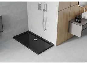 Mexen Slim, obdĺžniková sprchová vanička 140x70x5 cm, čierna, chrómový sifón, 40707014